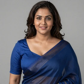 Meera, a 29-year-old North Indian woman from Delhi with shoulder-length brown hair wearing blue saree blouse seeking American husband