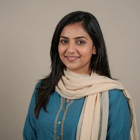 Rabeya, a 28-year-old Bangladeshi woman from Sylhet wearing professional attire seeking American partner
