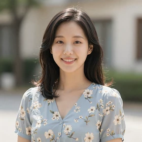 Hayoung, a 24-year-old Korean woman from Daegu with curly dark hair and cheerful smile seeking Western partner