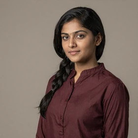 Sabina, a 28-year-old Nepali woman from Lalitpur wearing professional attire seeking American partner