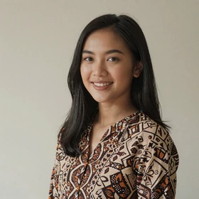 Ayu Wulandari, a 26-year-old Indonesian woman from Jakarta with long black hair and warm smile seeking Western partner