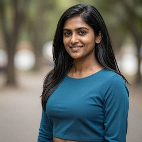 Priya Menon, a 29-year-old Malaysian Indian woman from Johor Bahru with long black hair and confident smile seeking American husband