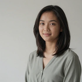 Siti Rahayu, a 25-year-old Indonesian woman from Surabaya with layered dark hair and sweet smile looking for Western partner
