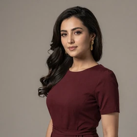 Nilufar, a 28-year-old Tajik woman from Kulob wearing sophisticated burgundy dress seeking American partner