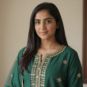 Ayesha, a 27-year-old Pakistani woman from Lahore wearing traditional shalwar kameez seeking Western husband
