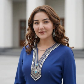 Dana, a 26-year-old Kazakh woman from Karaganda wearing blue dress seeking Western husband for marriage